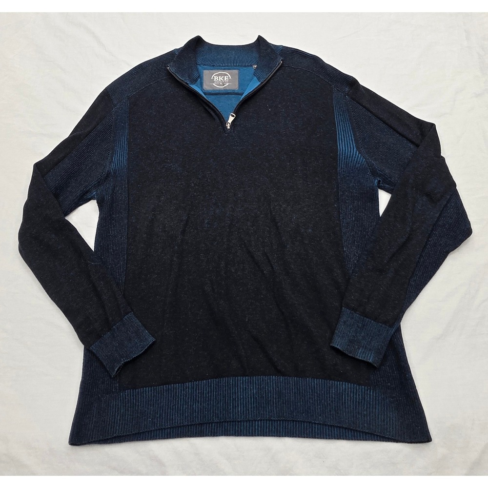 BKE Athletic Fit Mens XL Quarter Zip Sweater Blue Black 100% Cotton Pullover
